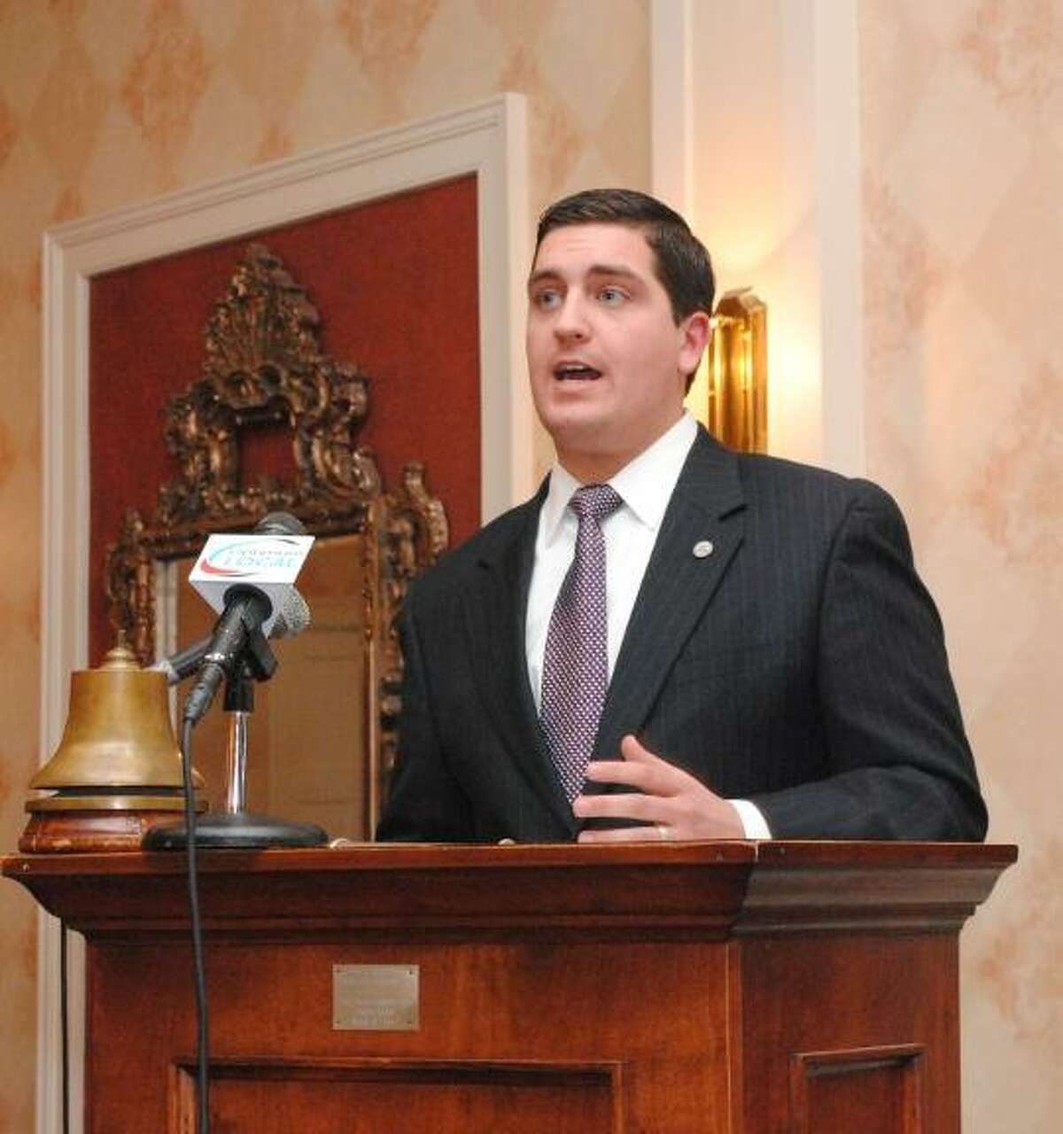 MIKE AGOGLIATI/ Register Citizen Torrington Mayor Ryan Bingham delivered his State of the City address Tuesday. The mayor said the city has done more with less as the economy continues to struggle.
