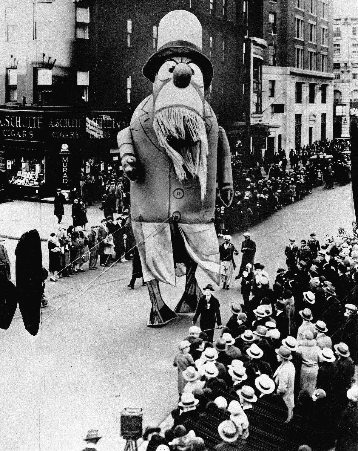A large outdoor float of Captain Nemo makes its way down the street during the Macy's Thanksgiving Day parade in New York City on Nov. 28, 1929. (AP Photo)