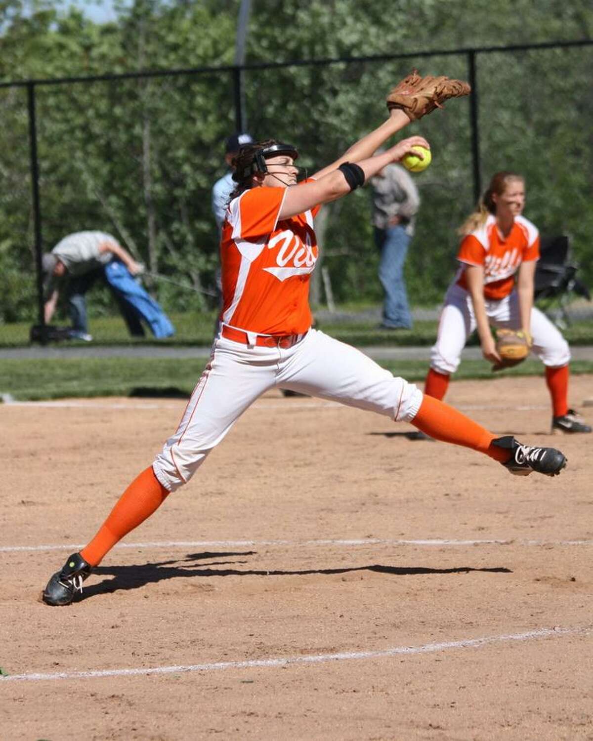 MARIANNE KILLACKEY/Register Citizen Correspondent Terryville's Jaime Bridge delivers a pitch during the Kangaroos' 4-1 win over East Granby in Terryville on Thursday.