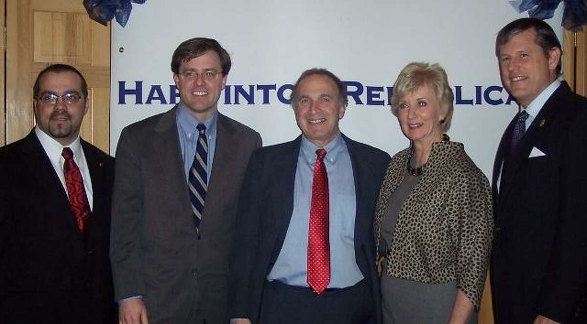 Submitted photo Above, from left, are Harwinton Selectman Michael Criss, state Sen. Jason Welch of the 31st District; Mark Greenberg,candidate for Connecticut's 5th District: Linda McMahon, former US Senatorial Candidate and state Senator Kevin Witkos of the 8th District.