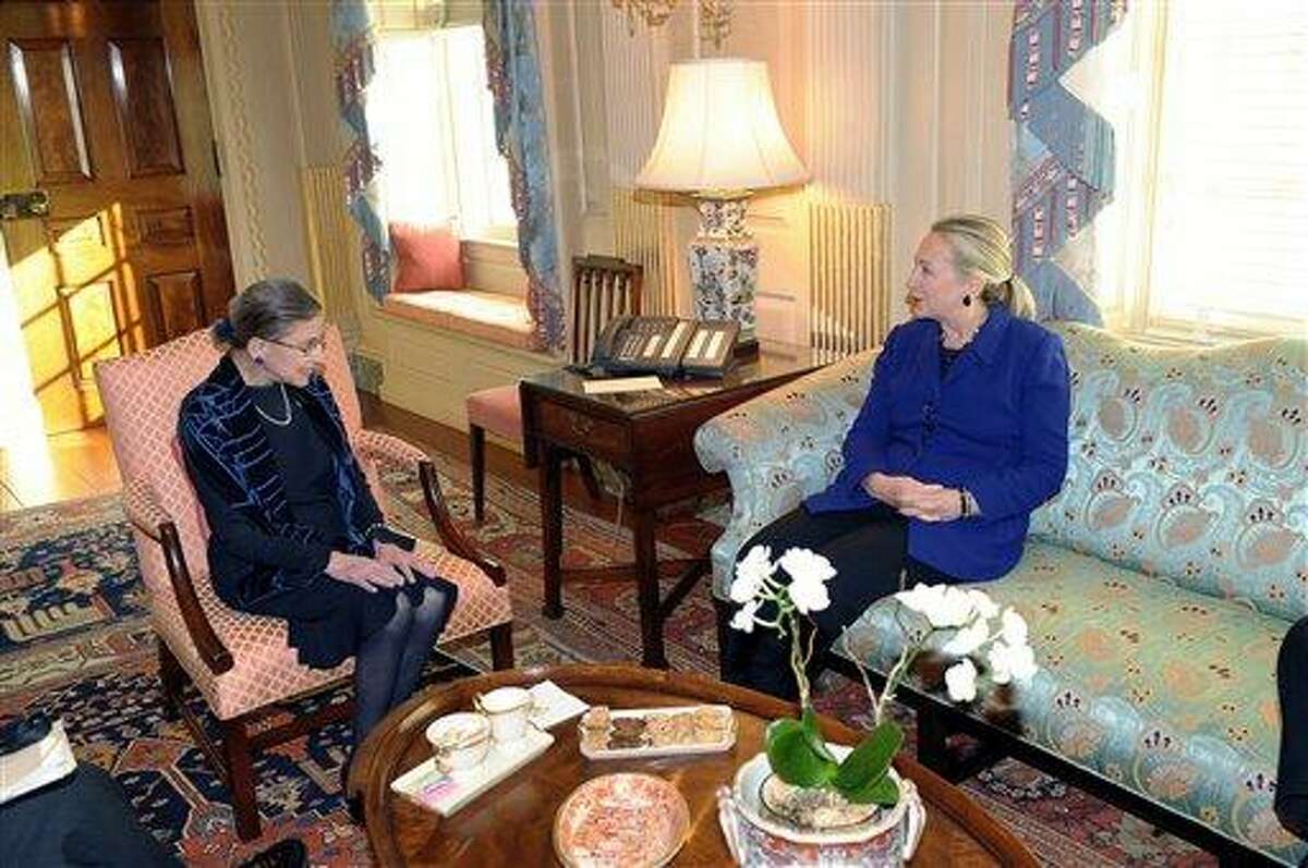 This photo, released by the State Department, shows Secretary of State Hillary Rodham Clinton meeting with Supreme Court Justice Ruth Bader Ginsburg at the State Department in Washington Jan. 25, before Ginsburg left for two North African countries where popular uprisings helped topple longtime leaders. Associated Press