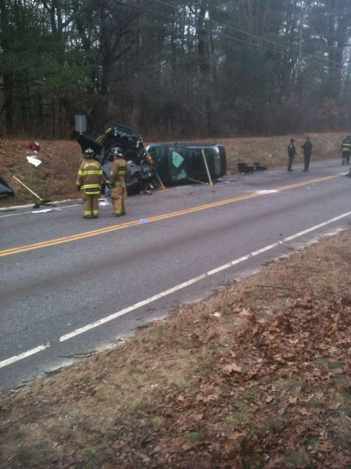 Photo courtesy of WFSB's Facebook page. Accident on Route 4 near Lewis Mills High School.