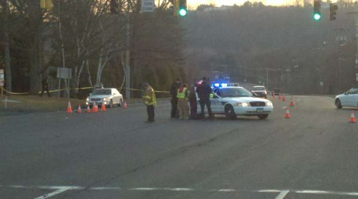 Scene of accident Wednesday morning where pedestrian was hit by a car. (photo by Al Chaniewski Hartford Courant)