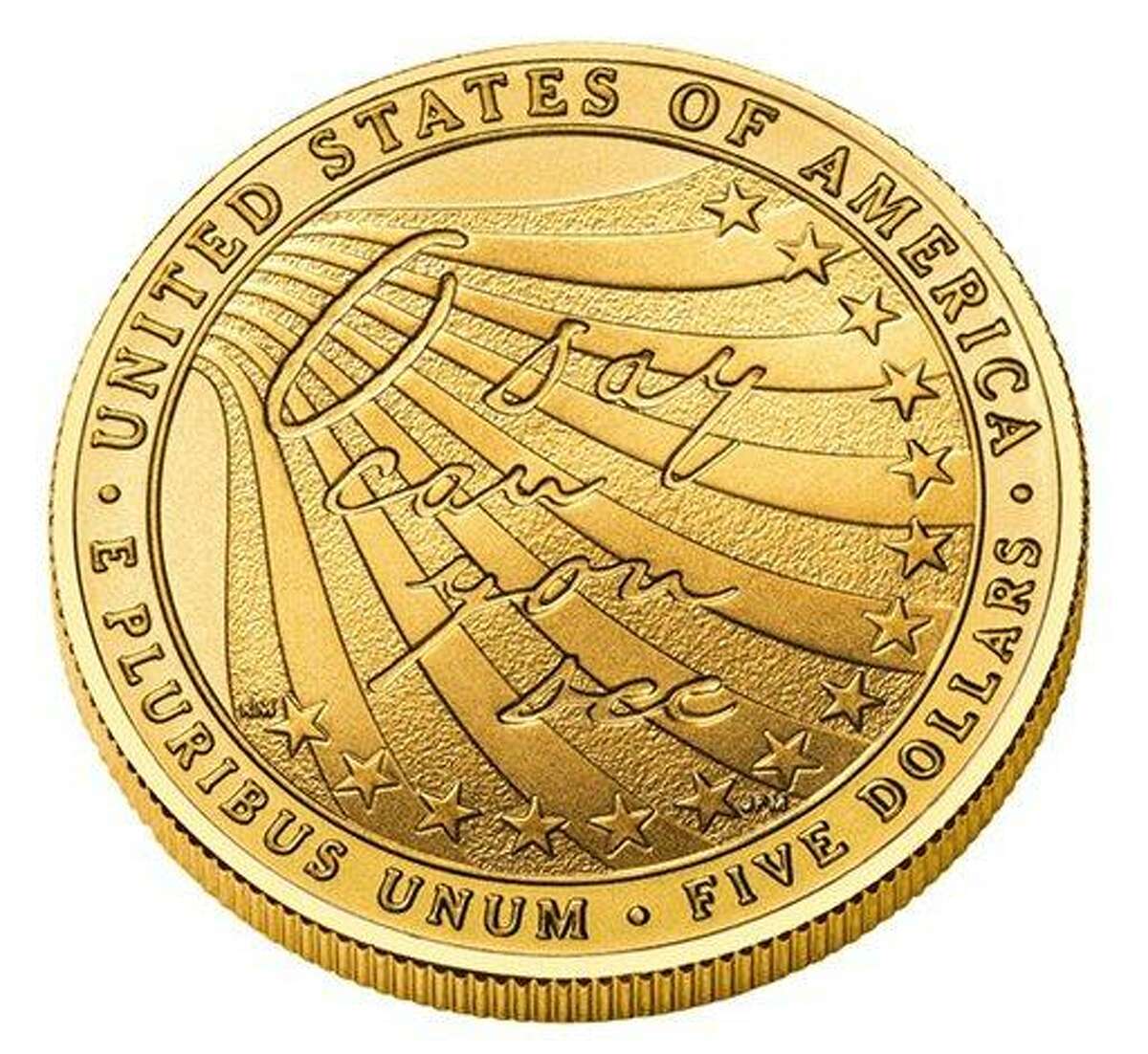This image provided by Star-Spangled 200 shows the reverse side of a gold coin commemorating the 200th anniversary of the writing of "The Star-Spangled Banner." The U.S. Mint began selling the coins Monday, and they?ll be available through mid-December. The coins depict the Battle of Baltimore during the War of 1812 that was the basis for the national anthem. Some 100,000 gold coins and 500,000 silver coins will be produced. Associated Press
