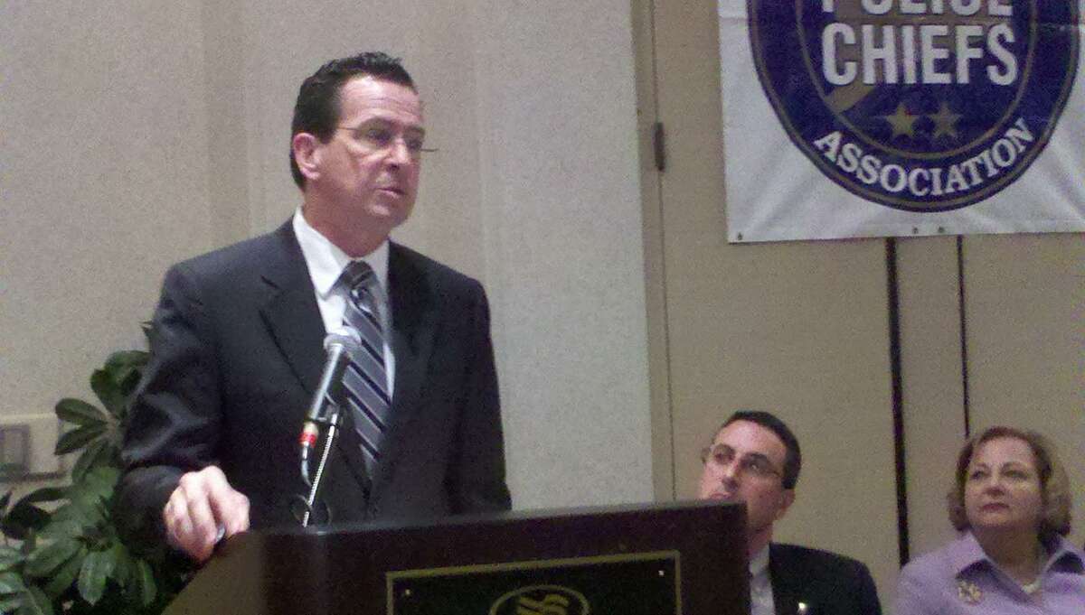 Photo courtesy of the Middletown Press Gov. Dannel Malloy speaks to members of the Connecticut Police Chiefs Association during a gathering in Cromwell Thursday.