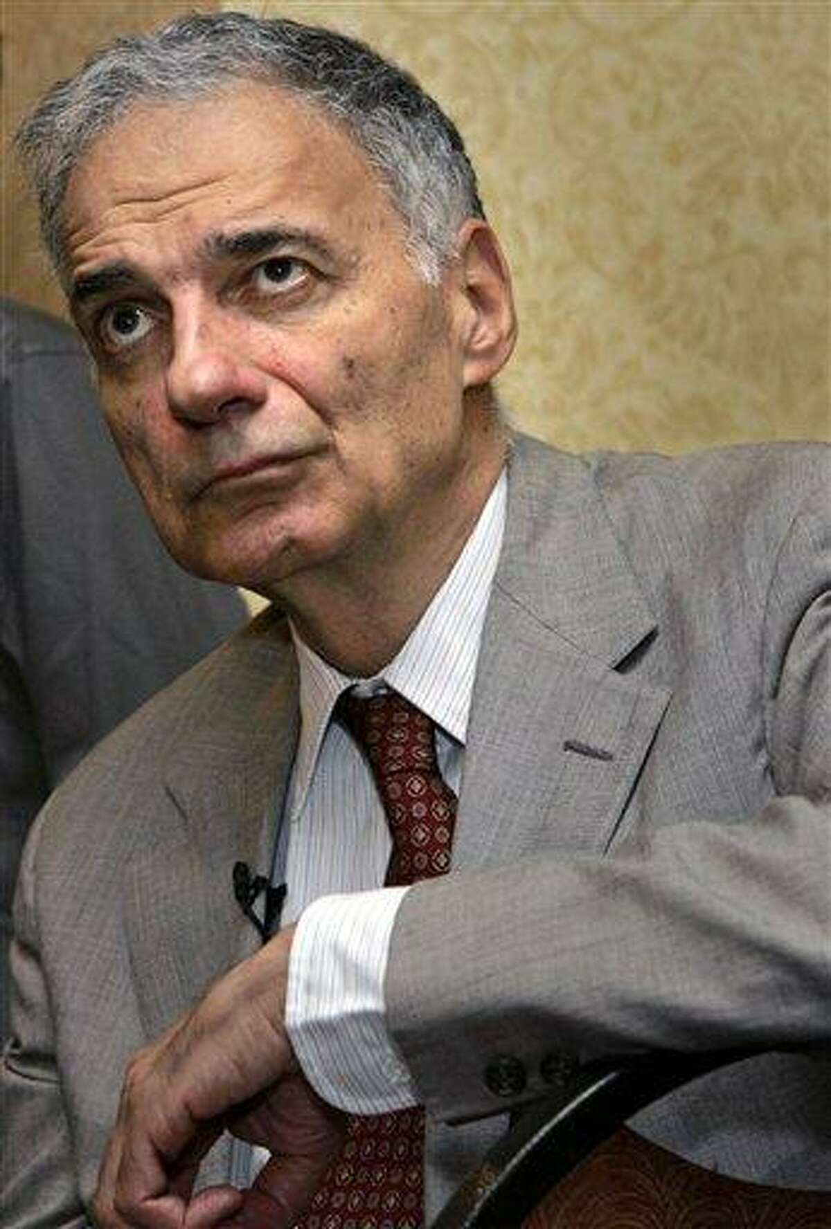 Ralph Nader, seen during a news conference in this July 14, 2007, in Reading, Pa., announced that he is launching a third-party campaign for president on the Sunday talk "Meet the Press" in Washington, Sunday, Feb. 24, 2008. (AP Photo/Carolyn Kaster, File)