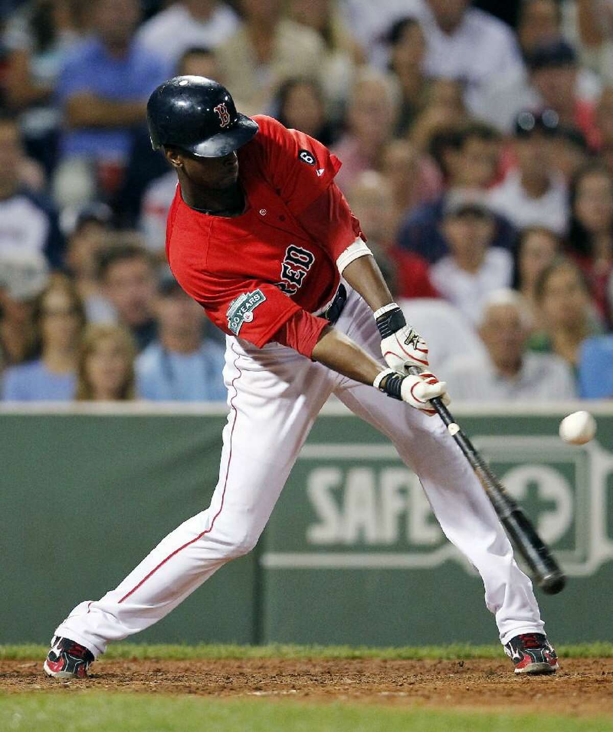 ASSOCIATED PRESS Boston Red Sox's Pedro Ciriaco hits a two-run double in the seventh inning of Friday night's game against the Kansas City Royals in Boston. The Red Sox won 4-3.