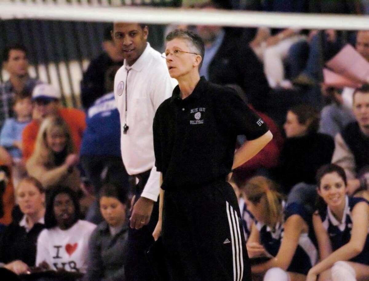 Darien High School girls volleyball coach Laurie LaRusso during CIAC class M championship game against Jonathan Law in 2004