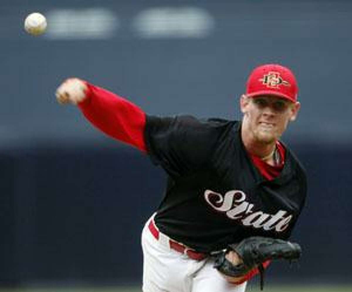 In this April 3 file photo, San Diego State pitcher Stephen Strasburg throws during a game in San Diego. The Washington Nationals selected Strasburg with the No. 1 overall pick in the baseball draft on Tuesday night.
