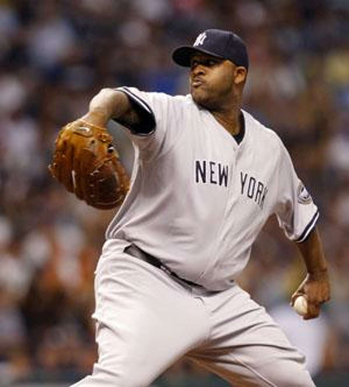 New York Yankees starting pitcher CC Sabathia throws during the second inning against the Tampa Bay Rays Tuesday in St. Petersburg, Fla.