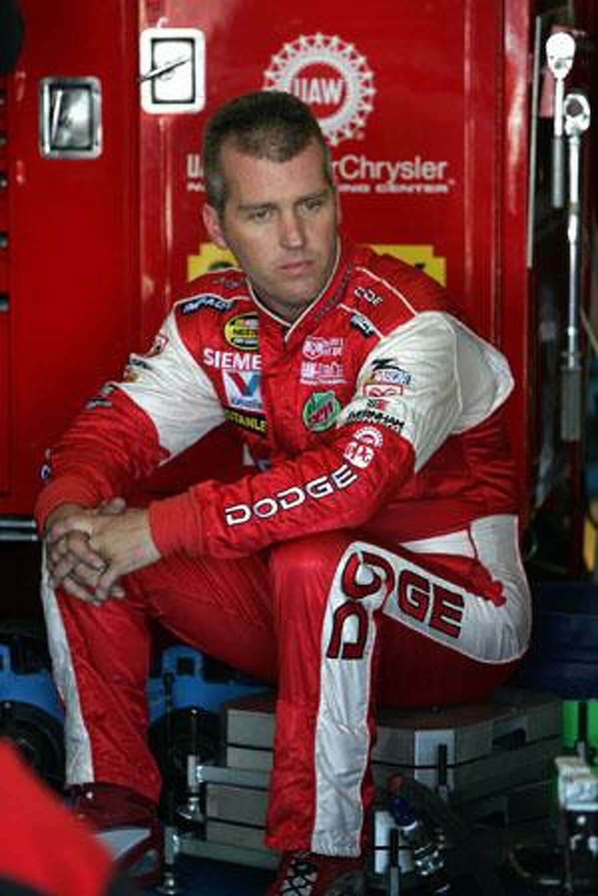 AP In this May 26, 2005, file photo, Jeremy Mayfield sits in the garage during practice at Lowe's Motor Speedway in Concord, N.C. Mayfield is back under suspension for a failed random drug test after an appeals court ruled in NASCAR's favor Friday, issuing a stay on the injunction that gave the driver the right to return to the race track.
