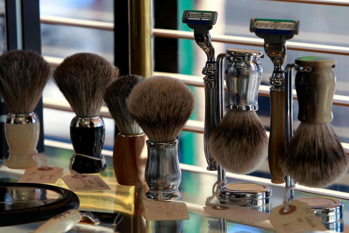 Old-fashioned shaving accessories are sold at the FSC barbershop in San Francisco, Calif. on Saturday, Nov. 10, 2012.