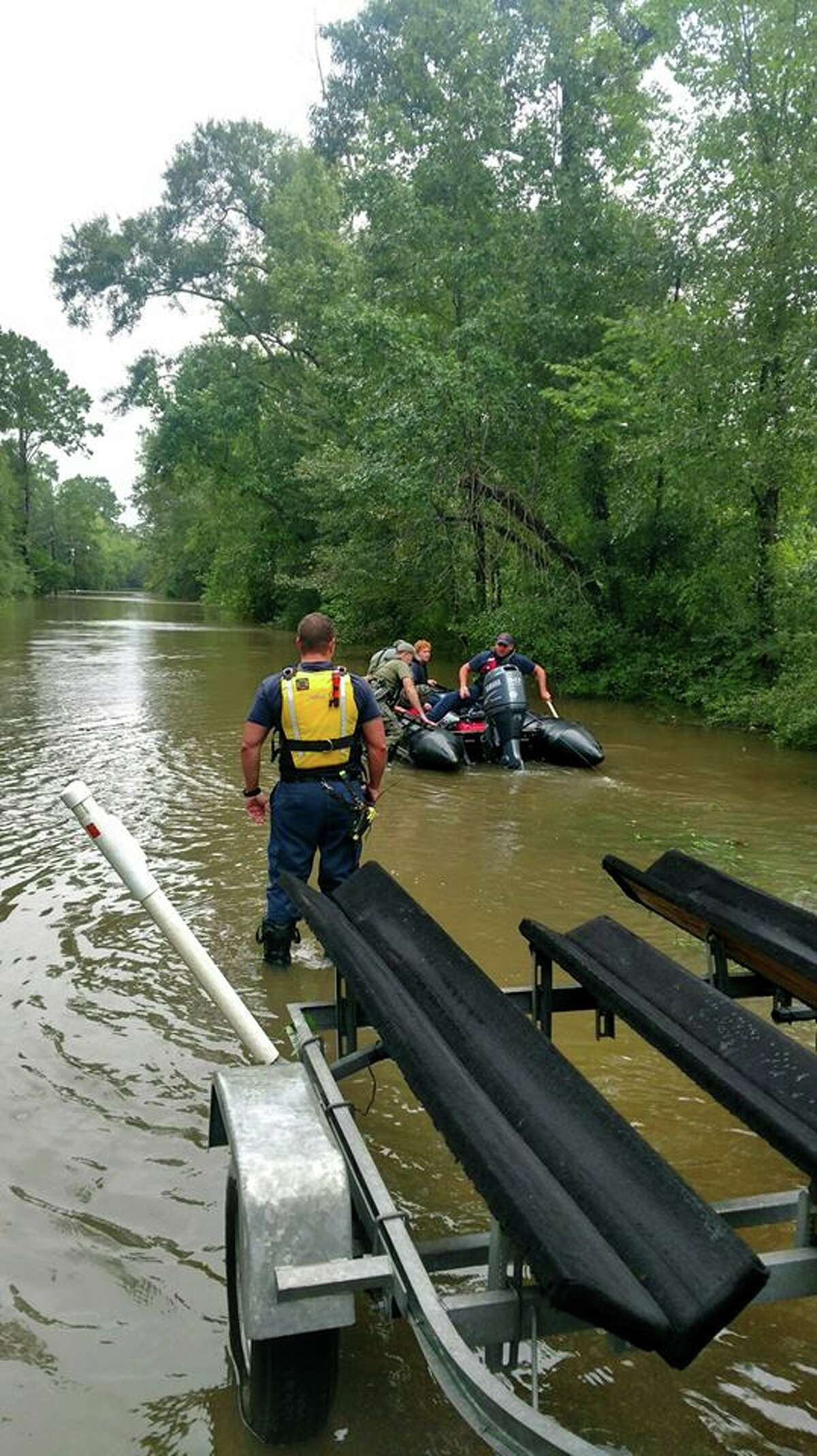 Water rescue on Loop Road. The Beaumont Police Department estimates officers have made 50 water rescues. Photo: Beaumont Police Department.