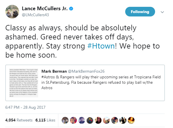 Houston pitcher Lance McCullers tweets displeasure about Rangers not  swapping series with Astros