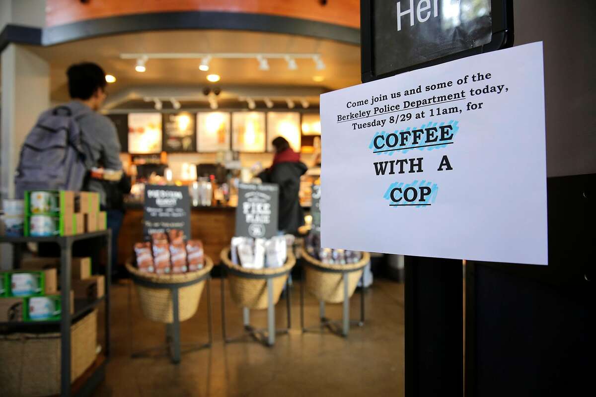 A "Coffee with a Cop" event at Starbucks in Berkeley, Ca. on Tues. August 29, 2017. No agenda or speeches, just a chance for the public to ask questions, share concerns, and meet some of the Berkeley police officers who work to keep the neighborhoods safe.
