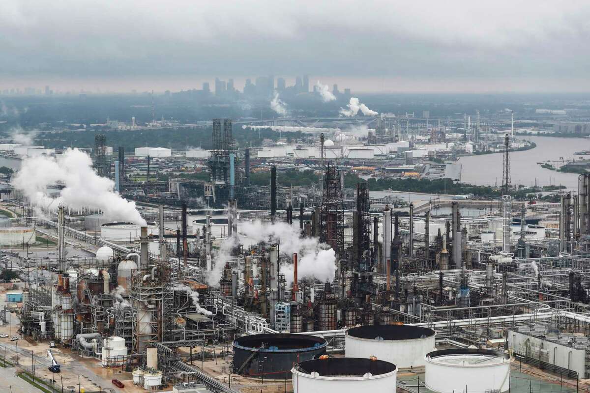 Petrochemical plants along the Houston Ship Channel are shown in the aftermath of Tropical Storm Harvey on Tuesday, Aug. 29, 2017, in Houston.