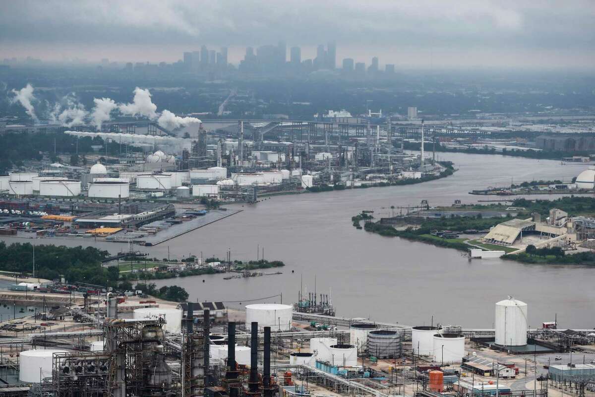 The Houston Ship Channel is shown in the aftermath of Tropical Storm Harvey on Tuesday, Aug. 29, 2017, in Houston.