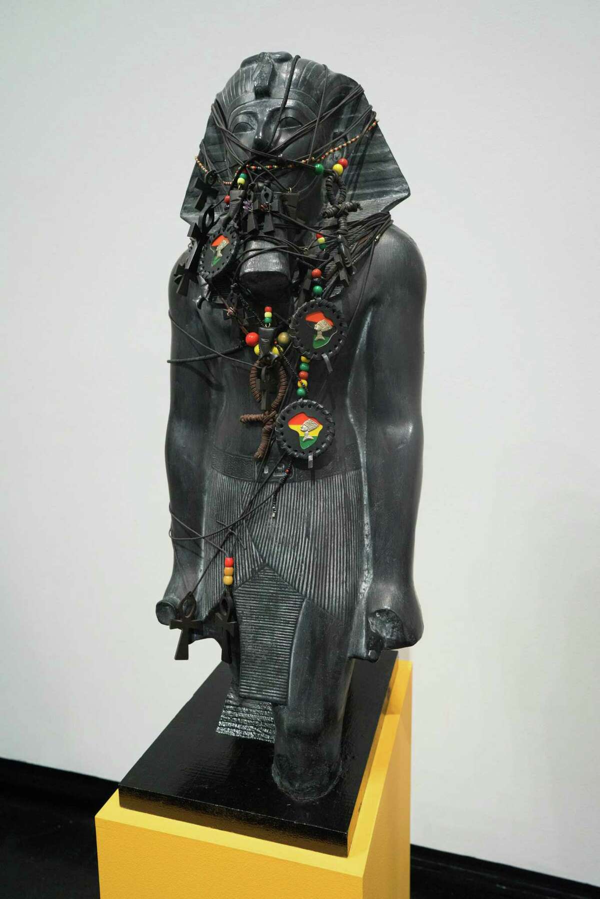 Fred Wilson, Pharoah Fetish (plaster, paint, leather, cotton, wood, glass, amethyst, copper). Gift of Peter Norton (Photo by William Jaeger)