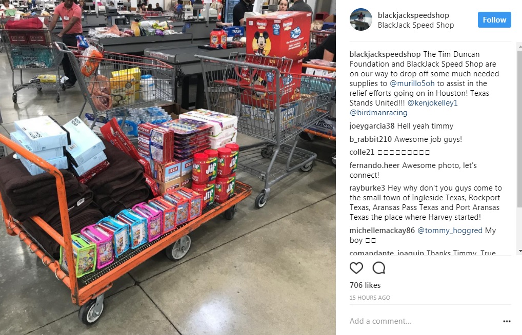 Tim Duncan, BlackJack Speed Shop pitch in to help Harvey victims