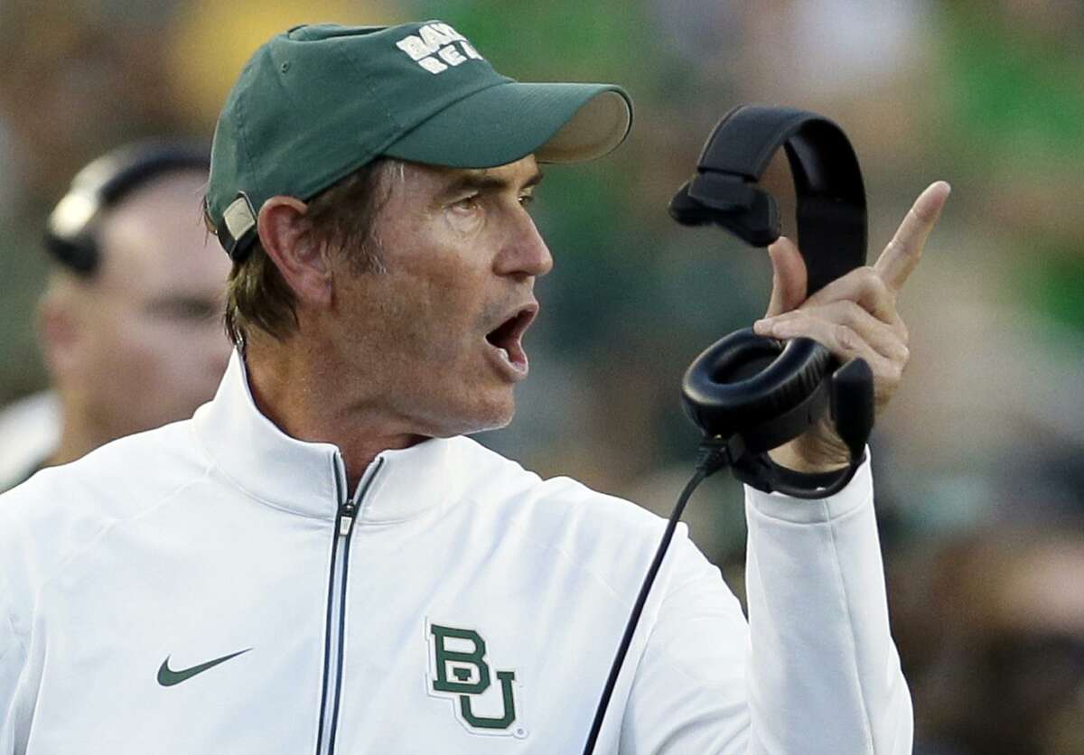 Baylor coach Art Briles yells from the sideline during the first half of an NCAA college football game against Lamar in Waco on Sept. 12, 2015.