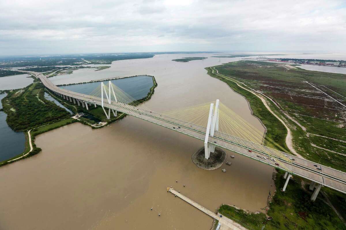 The Fred Hartman Bridge is shown in the aftermath of Tropical Storm Harvey.