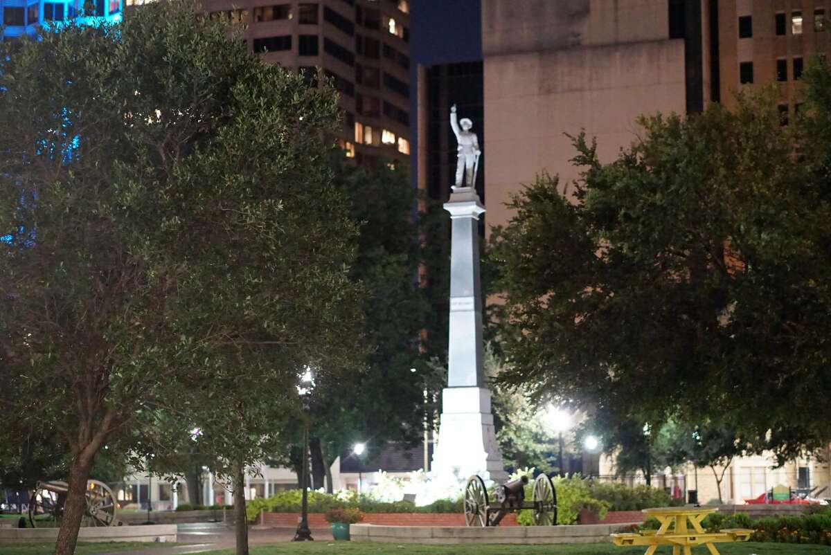 A monument to the Confederate war dead was erected in city-owned Travis Park in 1899. Here it is Thursday Aug. 31, 2017 before it was scheduled to be removed.