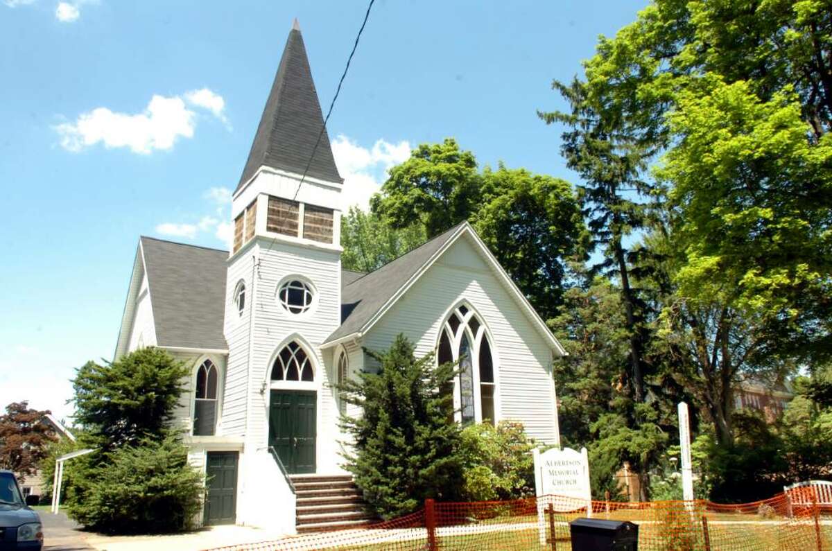 Albertson Memorial Church of Spiritualism next to Old Greenwich School, behind trees at right, on Monday, June 21, 2010.