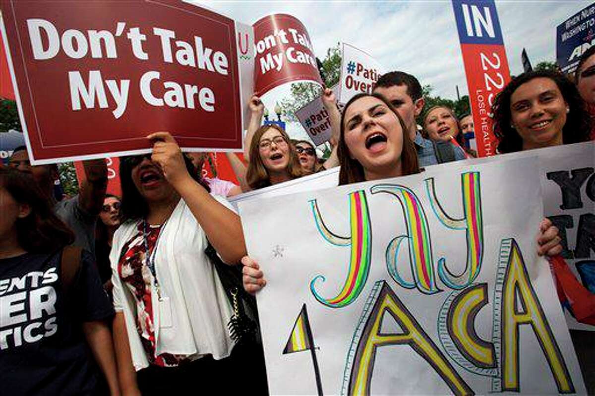 Proponents of the Affordable Care Act celebrate the 2015 Supreme Court. Despite the ACA’s benefits, Texas has led the charge to repeal the law, a move that would take health insurance away from many.