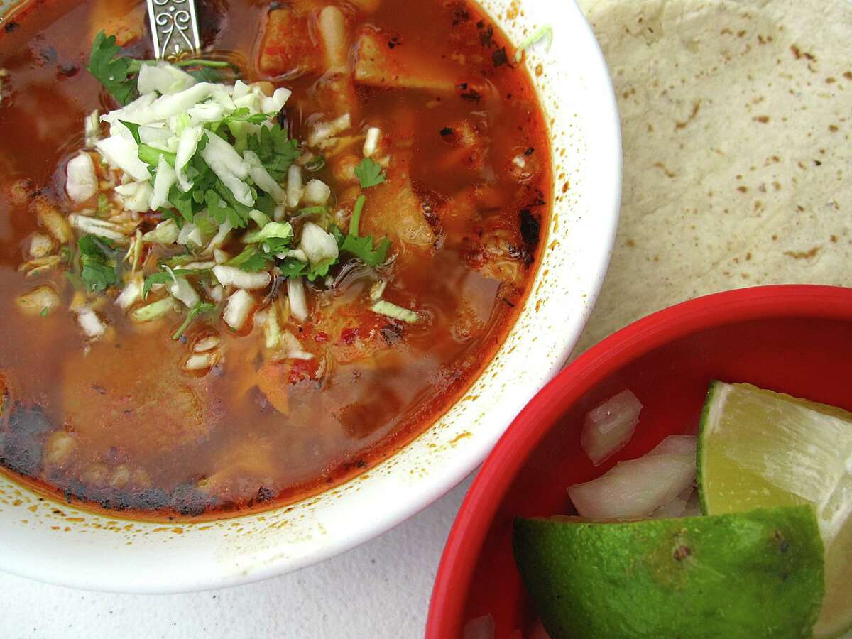 Menudo with cilantro, onions and corn tortillas from the Tacos Lira truck.
