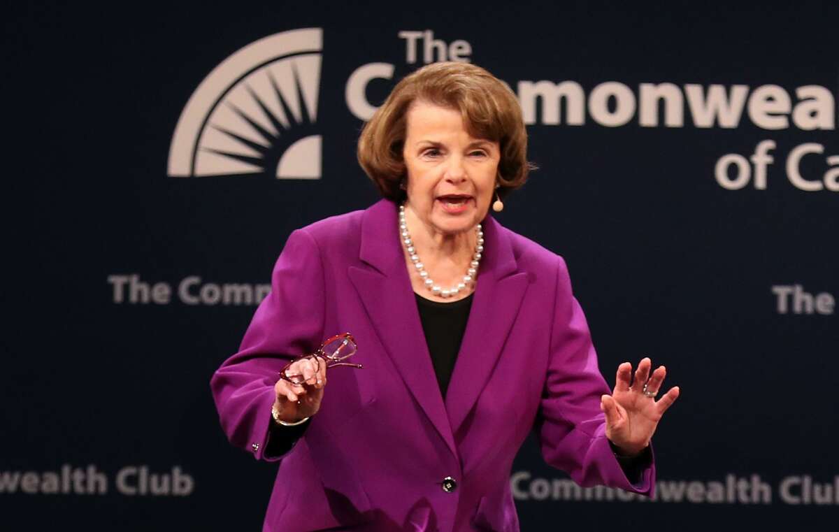 Sen. Dianne Feinstein acknowledges a standing ovation before a conversation with Ellen Tauscher during The Commonwealth Club of California event at Herbst Theater in San Francisco, Calif. on Tuesday, August 29, 2017.