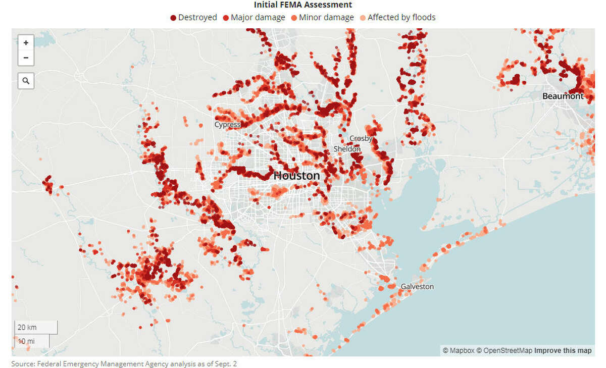 A map of the Houston area shows the damages caused throughout the city after Hurricane Harvey. >> See photos of different levels of destruction around the Bayou City.