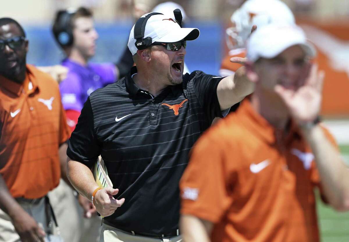 Longhorns coach Tom Herman directs his team as Texas plays Maryland at Royal-Memorial Stadium on Sept. 2, 2017, in Austin.