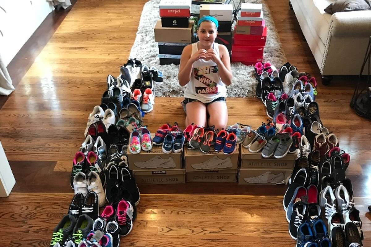Brooke Cobb, 11, hopes to contribute 250 pairs of shoes to victims of Hurricane Harvey in Houston. >>See the latest on Harvey's aftermath.