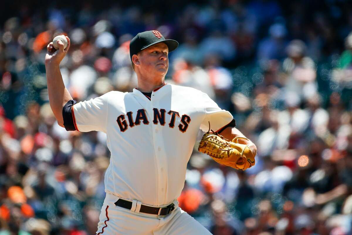 San Francisco Giants pitcher Matt Cain (18) pitches during the game against the Cleveland Indians at AT&T Park in San Francisco on Wednesday, July, 19, 2017.