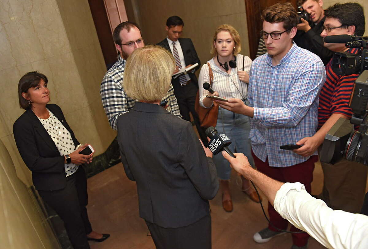 The State University of New York Chancellor Dr. Kristina M. Johnson answers questions from the media at the New York State Capitol Building on Tuesday, Sept. 5, 2017 in Albany, N.Y. (Lori Van Buren / Times Union)