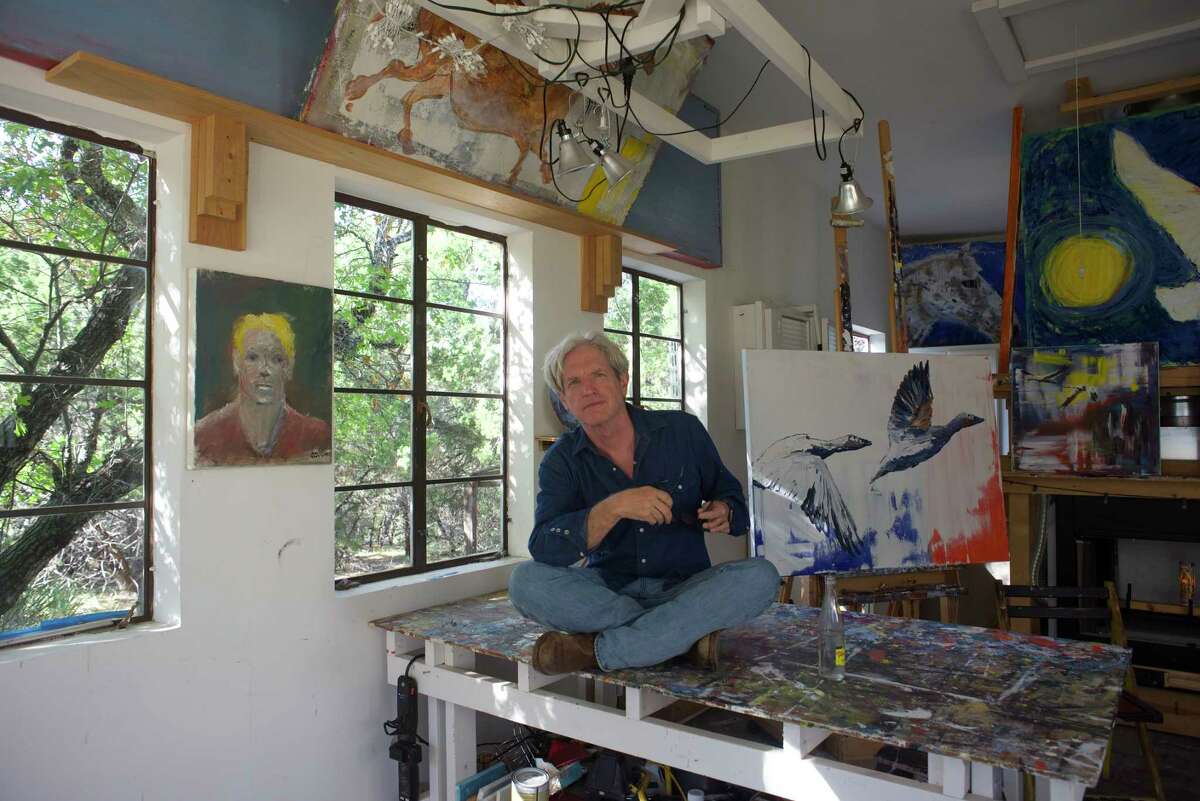 Sam Baker, artist and musician, photographed in his Austin studio