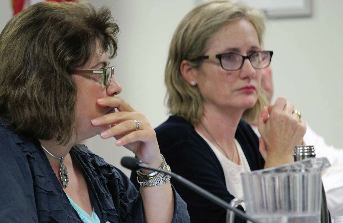 The Board of Finance Tuesday approved a $110,788 federal grant to aid in firefighter fitness. From left are board members Liz Zezima and Sheila Marmion. Fairfield,CT. 9/6/17