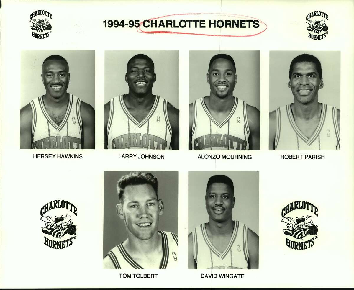 1994-95 Charlotte Hornets, Hersey Hawkins, Larry Johnson, Alonso Mourning, Robert Parish, Tom Tolbert, David Wingate, Basketball