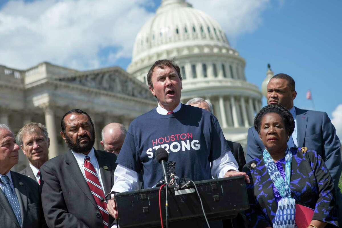 U.S. Rep. Pete Olson﻿, R-Sugar Land, speaks Thursday during a ﻿news conference with ﻿House members from Texas to discuss an ﻿aid bill for victims of Hurricane Harvey﻿. The House passed a $7.9 billion measure ﻿Wednesday﻿, and the Senate ﻿add﻿ed ﻿$7.4 billion﻿.﻿