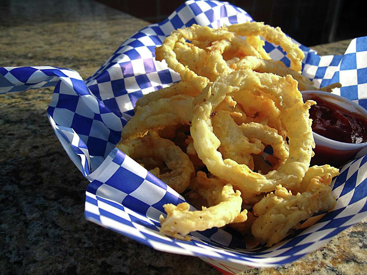 Hand-breaded onion rings from Burger Culture.