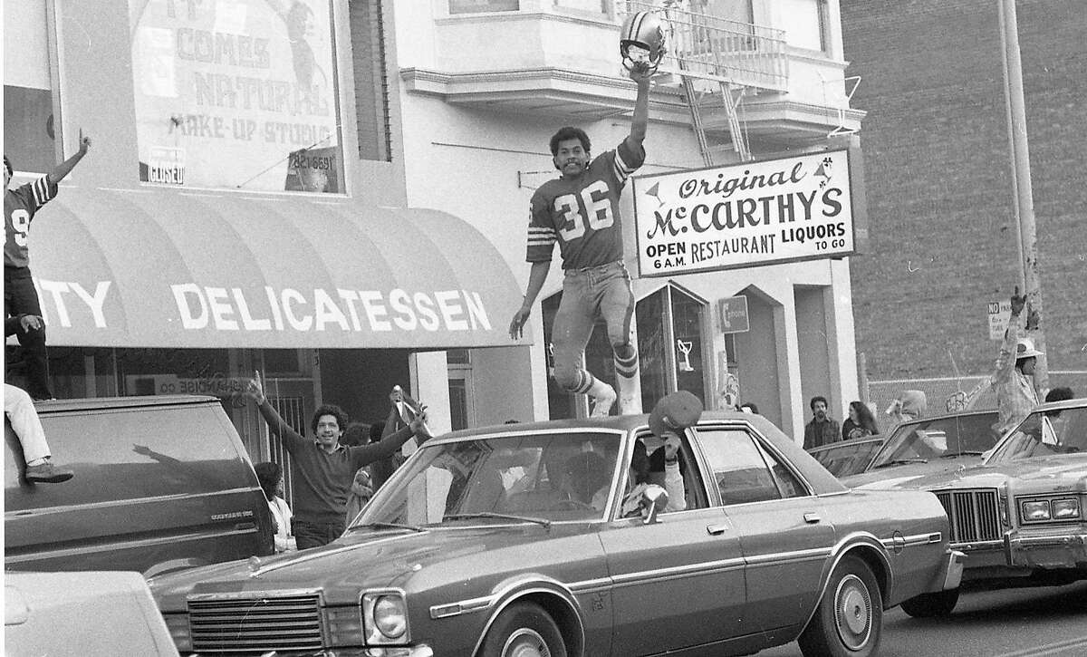 San Francisco 49ers fans party in the Mission District after the team's Super Bowl XVI victory. Jan. 24, 1982.