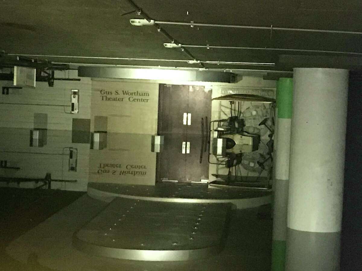 Flood gate and water in the Theater District parking garage.