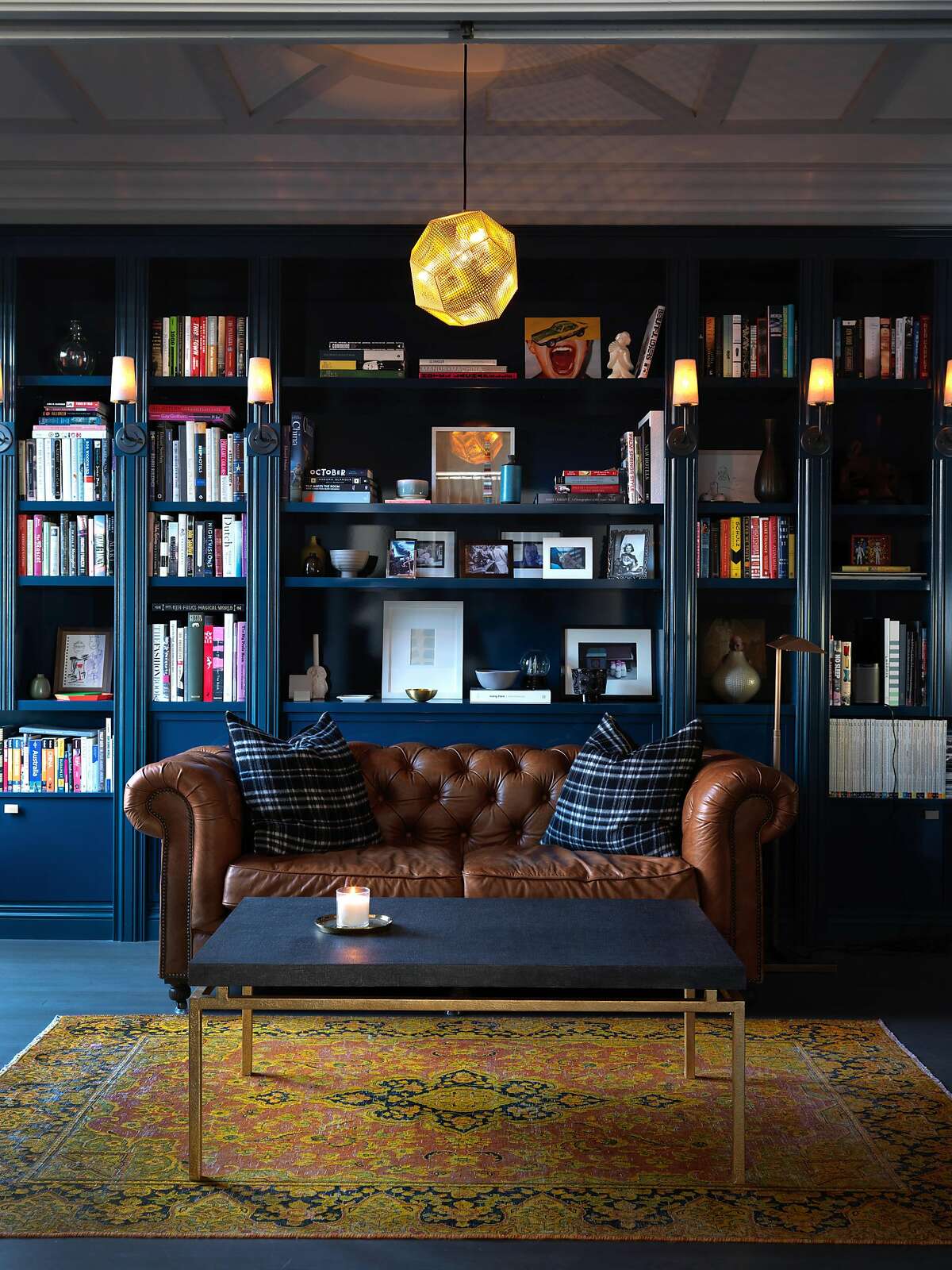 The library of a prewar apartment in Lower Nob Hill, owned by Daniel Maimin and Mark Savery, designed by Karen Curtiss of San Francisco�based Red Dot Studio.