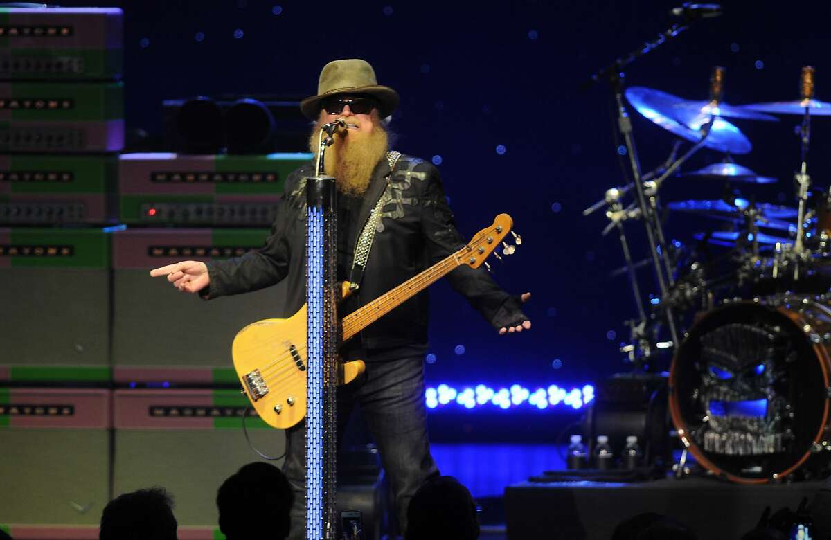 Dusty Hill of ZZ Top performs during their Tonnage Tour at the Smart Financial Centre in Sugarland Sunday Sept. 10, 2017.(Dave Rossman Photo)