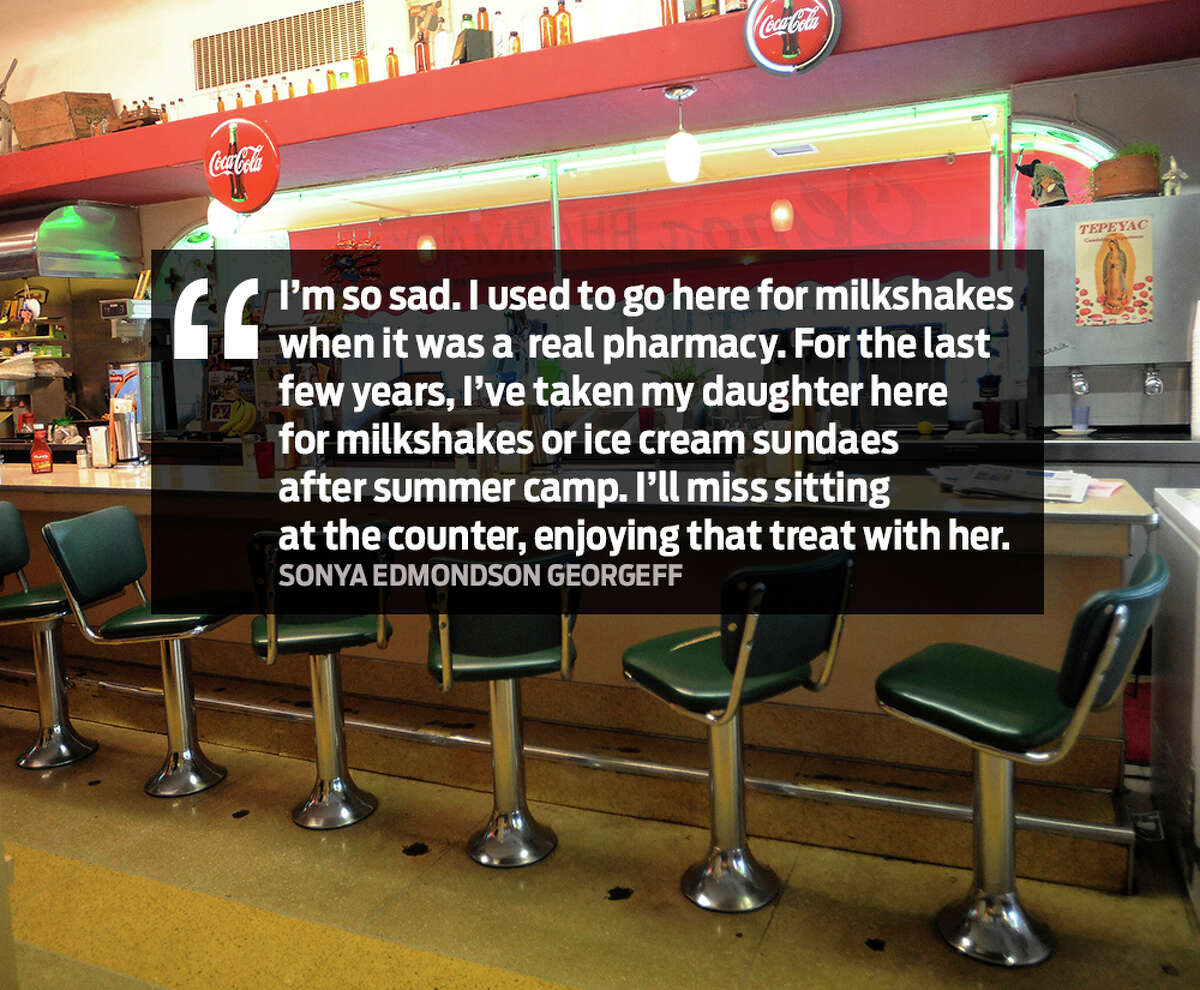 "I'm so sad. I used to go here for milkshakes in college when it was a real pharmacy. For the last few years, I've taken my daughter here for milkshakes or ice cream sundaes after summer camp. I'll miss sitting at the counter, enjoying that treat with her." - Sonya Edmondson Georgeff San Antonians recall fond memories of Olmos Pharmacy after its manager announced on Sept. 9, 2017, that the business would close after 79-years.