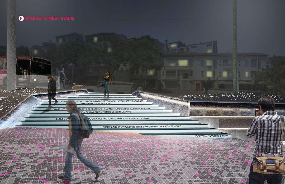 The design for a makeover of the Castro District's Harvey Milk Plaza by a team led by Groundworks Office. This is one of three finalists in a design competition organized by the Friends of Harvey Milk Plaza and the local chapter of the American Institute of Architects. The space also serves as a subway entrance; an estimated $10 million in private funds will need to be raised before anything is changed.