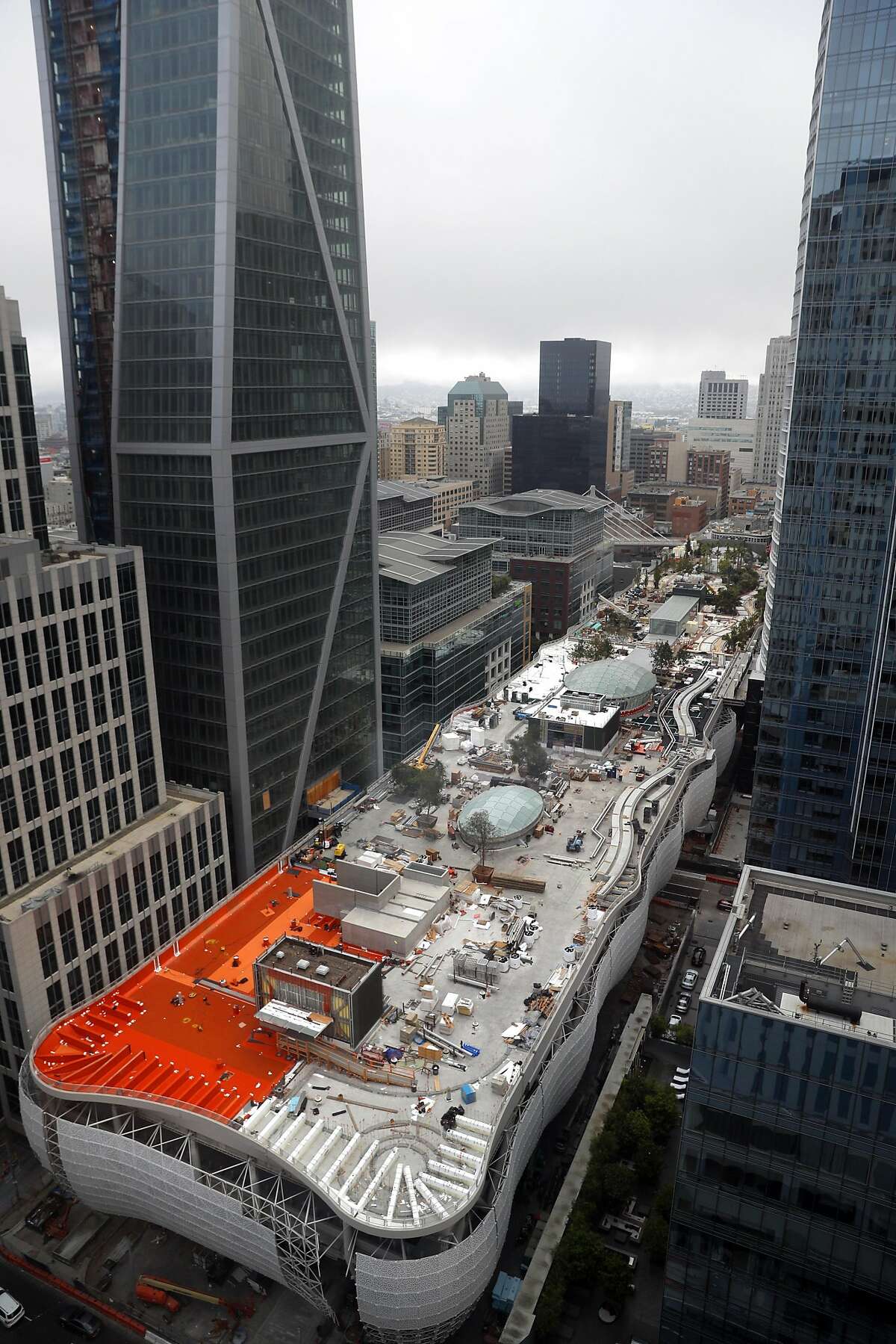 The view from above at the site of the new Transbay Terminal which is still under construction in San Francisco, on Wednesday, August 23, 2017.at the site of the new Transbay Terminal which is still under construction in San Francisco, on Wednesday, August 23, 2017.