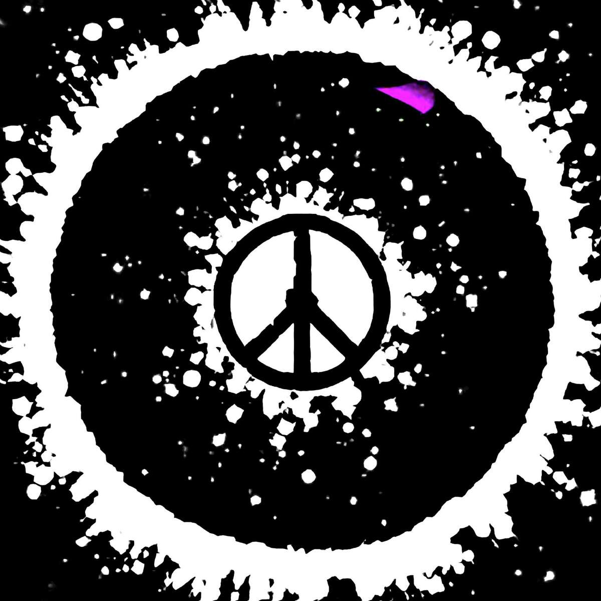 Beatles drummer Ringo Starr’s work tends to be rooted in the pop-art aesthetic, such as this black-and-white peace sign print he created in 2012. 