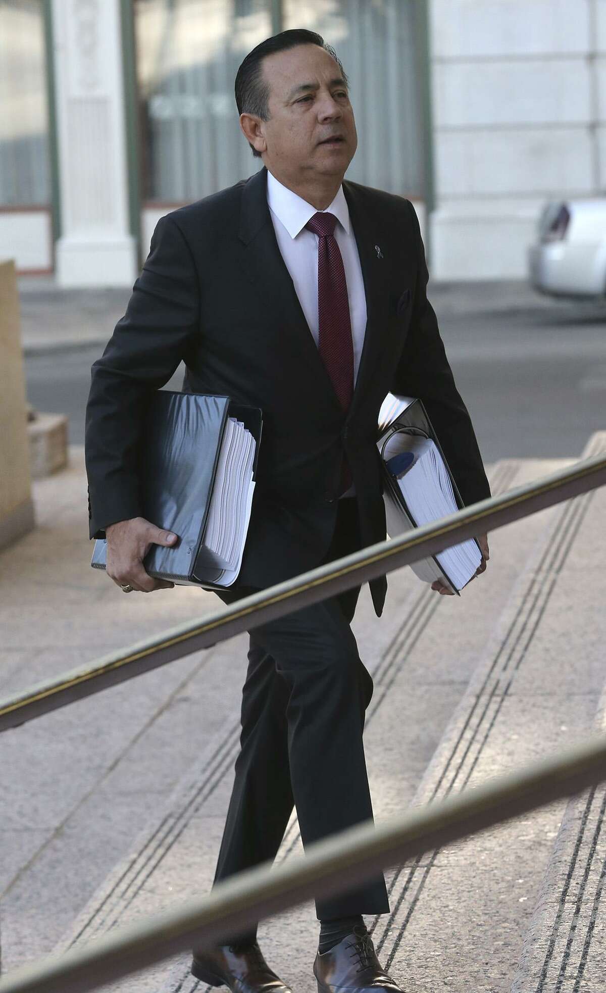State. Sen. Carlos Uresti is pictured in September before testifying in a bankruptcy court trial. On the witness stand, Uresti said that after FourWinds Logistics’ collapse he became aware that it “might have been a Ponzi scheme.” In February, a federal jury convicted Uresti on 11 felony charges in a criminal trial that lasted almost five weeks. He is scheduled to be sentenced in June.