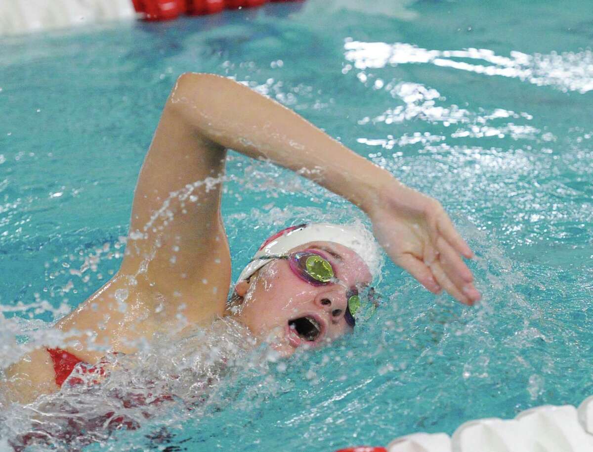 Lillian Clisham of Greenwich competes in the 500 freestyle event during the FCIAC Girls Swimming Championship in 2016.